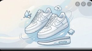 Белые кроссовки Nike Air Force 1 Premium на светлом фоне для руководства по уходу